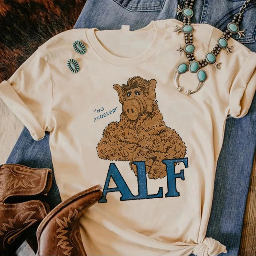 Alf Top Women Y2K Japanese Graphic Tshirt Funny Comic Tee