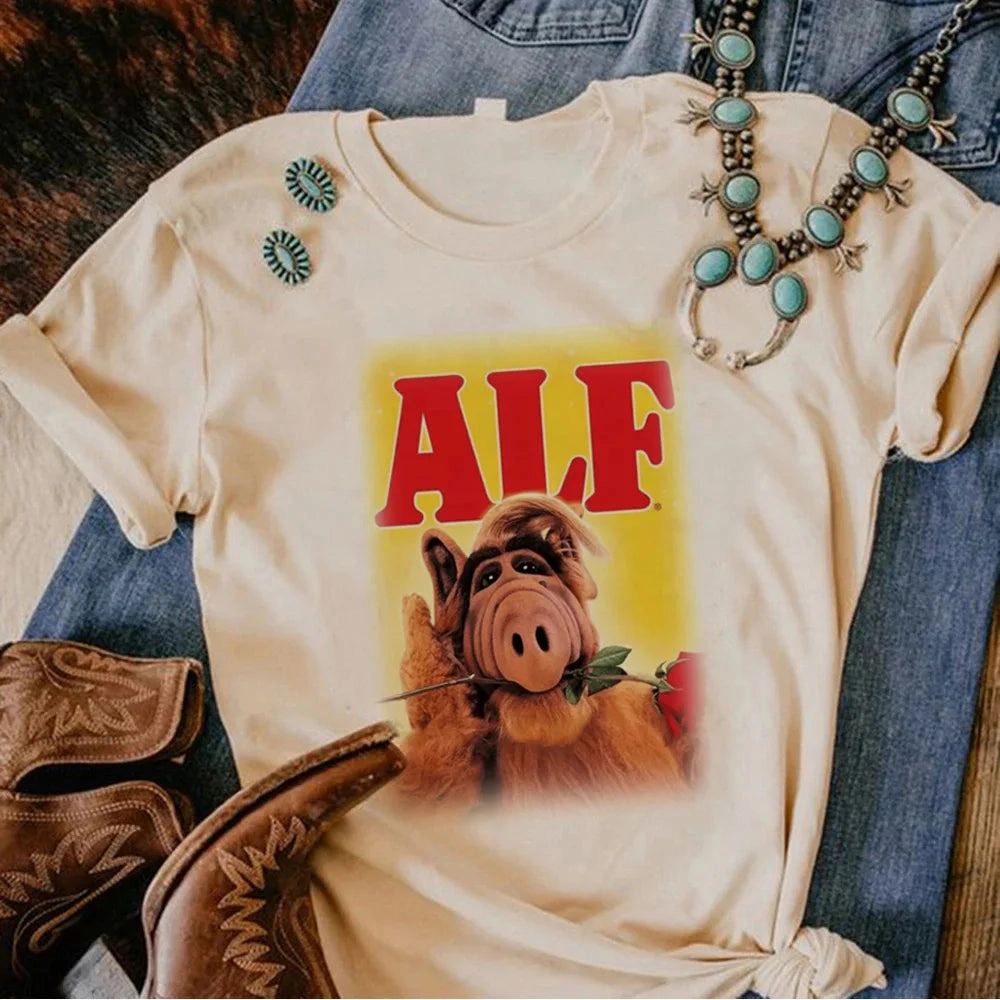 Alf Top Women Y2K Japanese Graphic Tshirt Funny Comic Tee