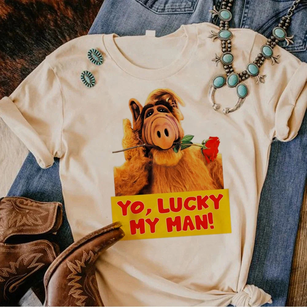 Alf Top Women Y2K Japanese Graphic Tshirt Funny Comic Tee