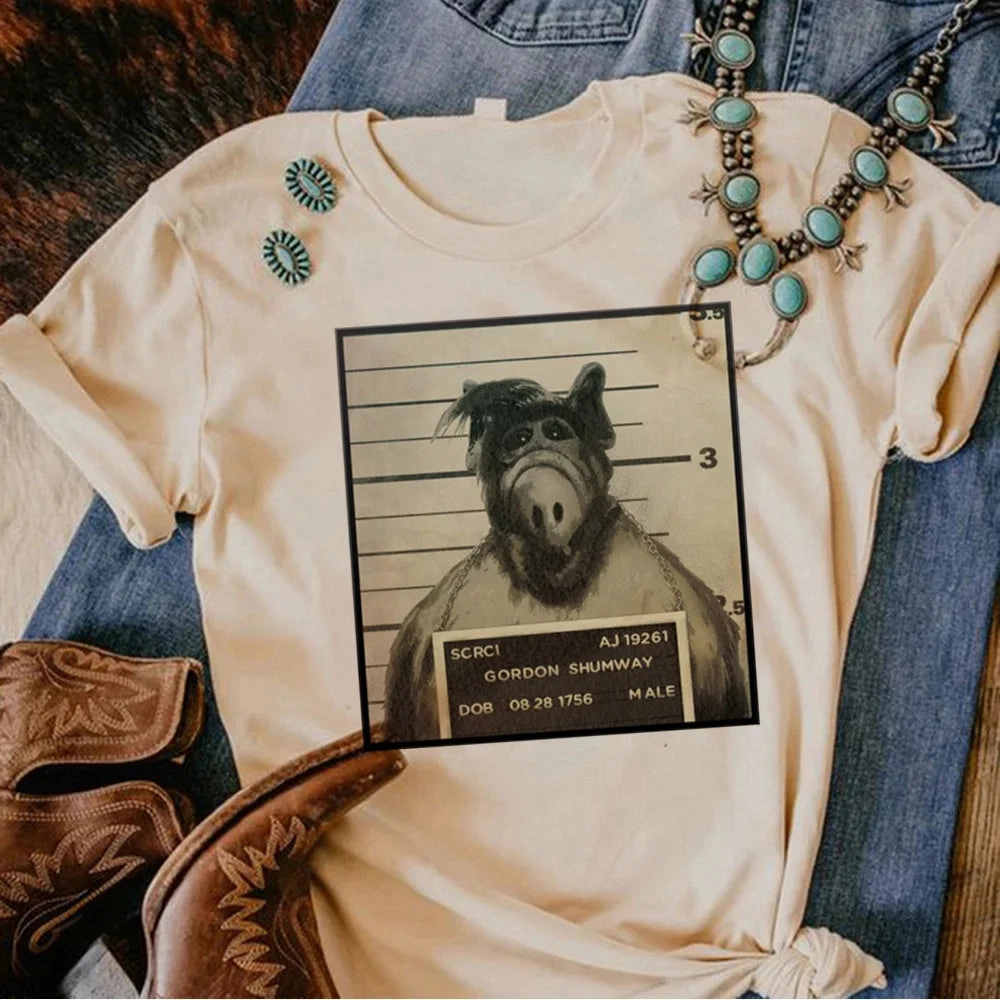 Alf Top Women Y2K Japanese Graphic Tshirt Funny Comic Tee