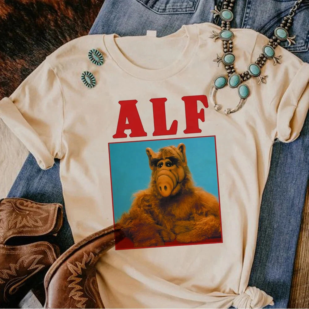Alf Top Women Y2K Japanese Graphic Tshirt Funny Comic Tee