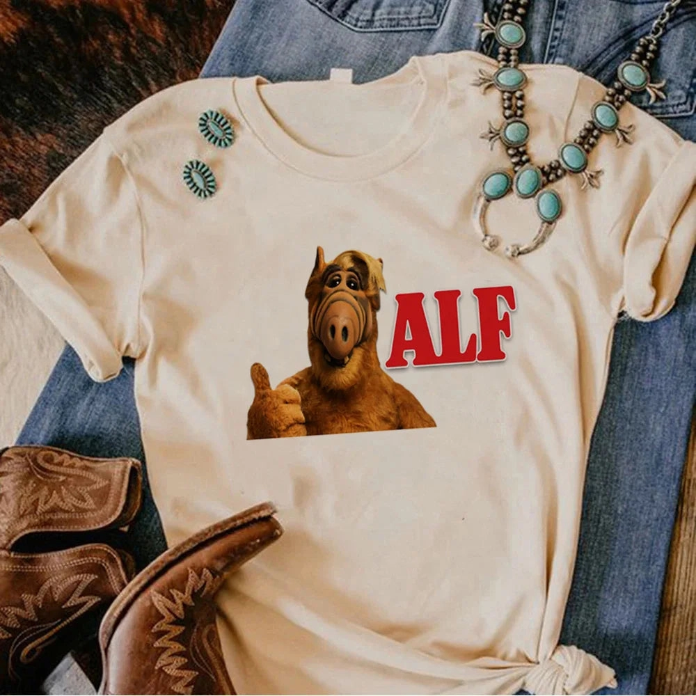Alf Top Women Y2K Japanese Graphic Tshirt Funny Comic Tee