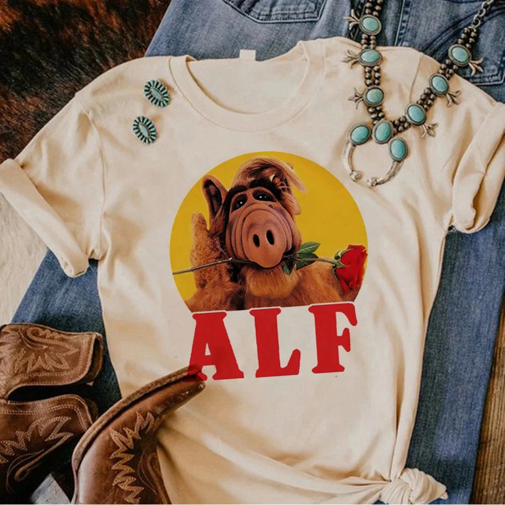 Alf Top Women Y2K Japanese Graphic Tshirt Funny Comic Tee