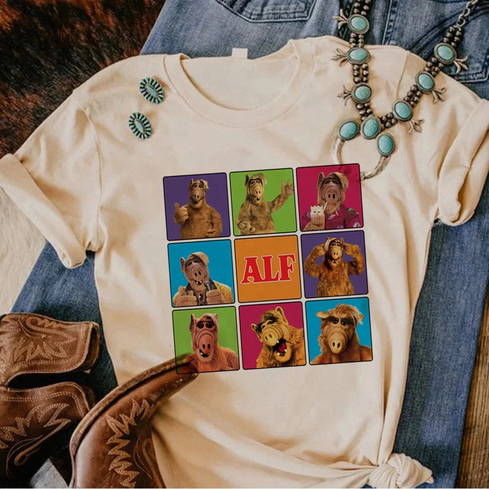 Alf Top Women Y2K Japanese Graphic Tshirt Funny Comic Tee