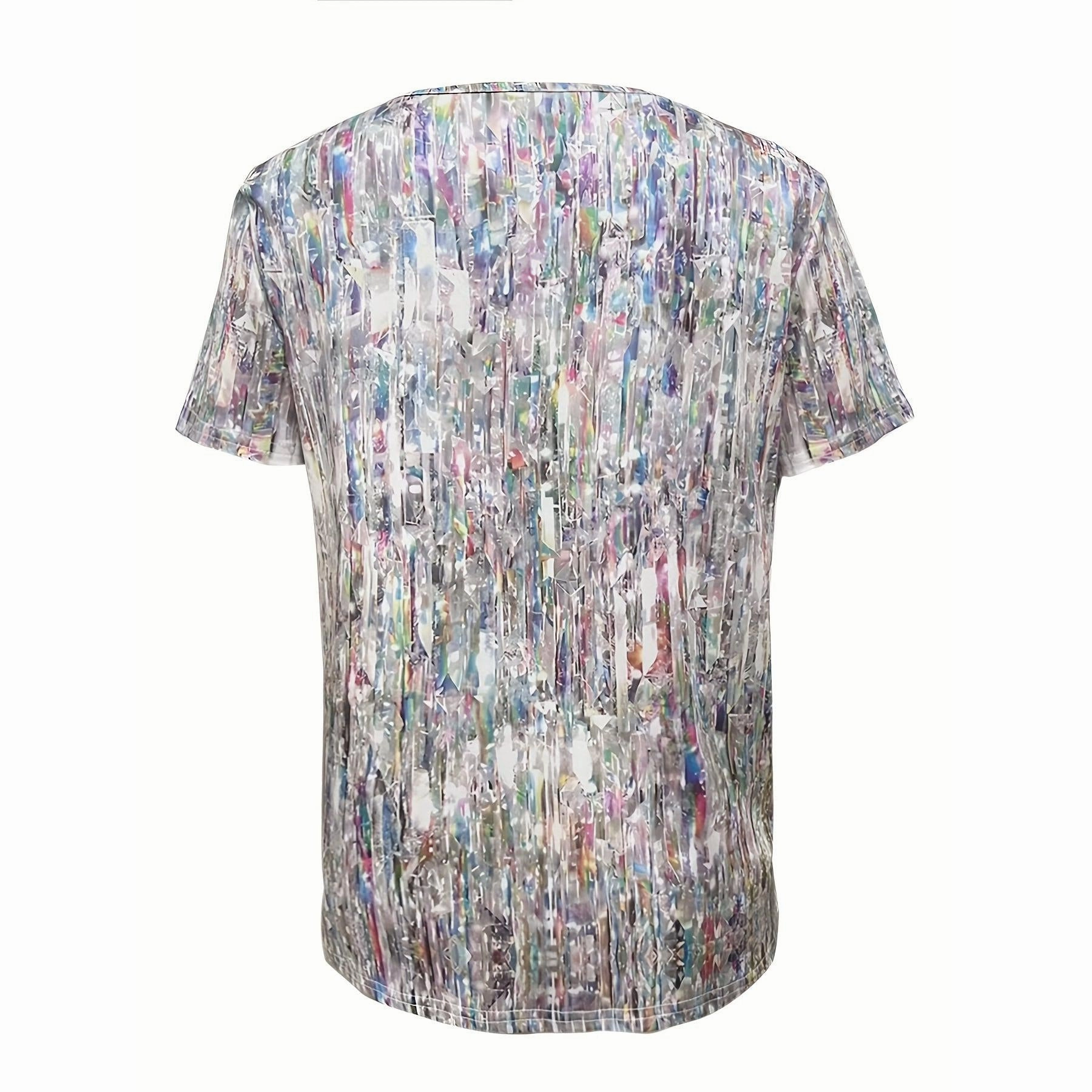 Allover Print Button V Neck T-shirt for Women's Spring Style