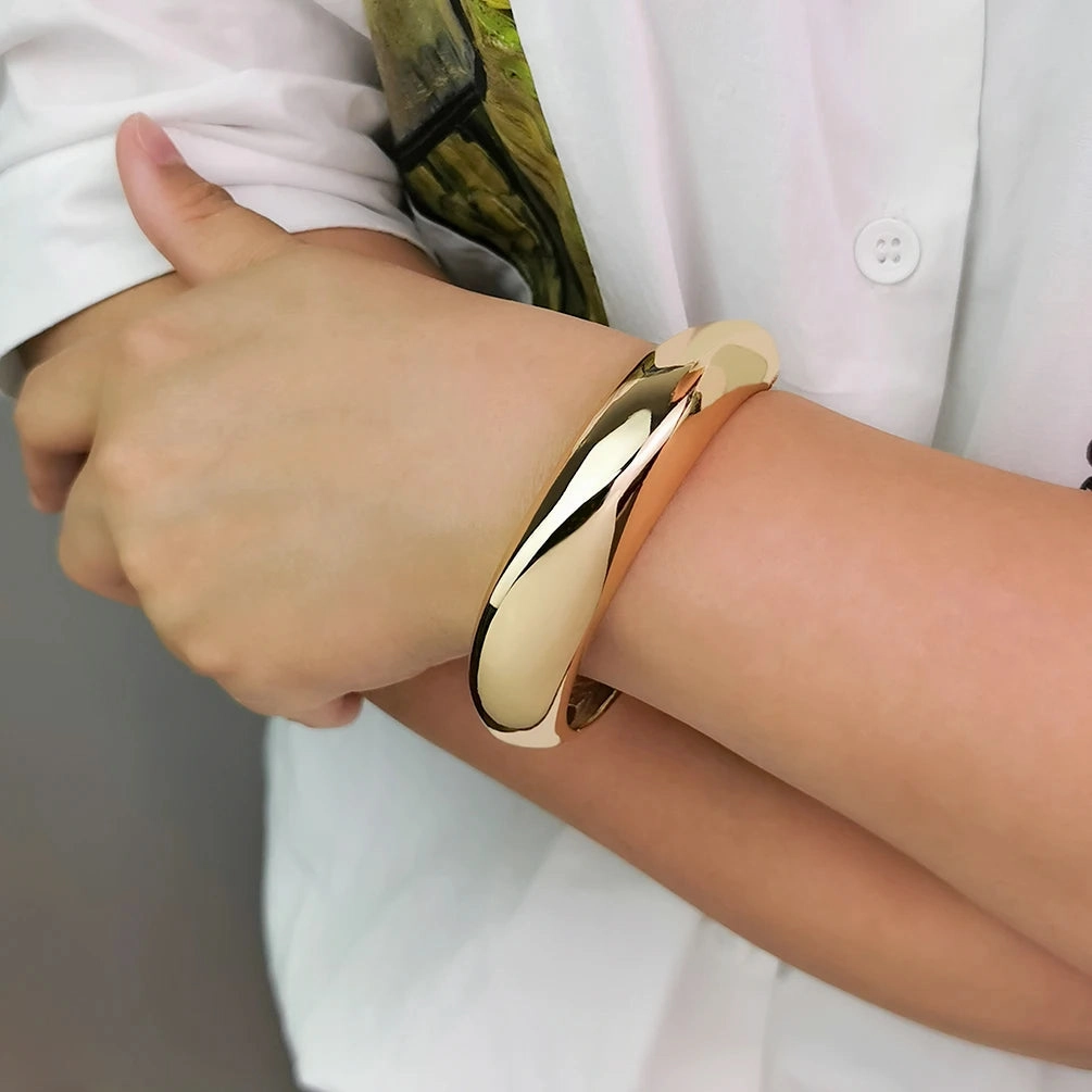 Alloy Statement Cuff Bracelet For Women Chunky Gold Bangle
