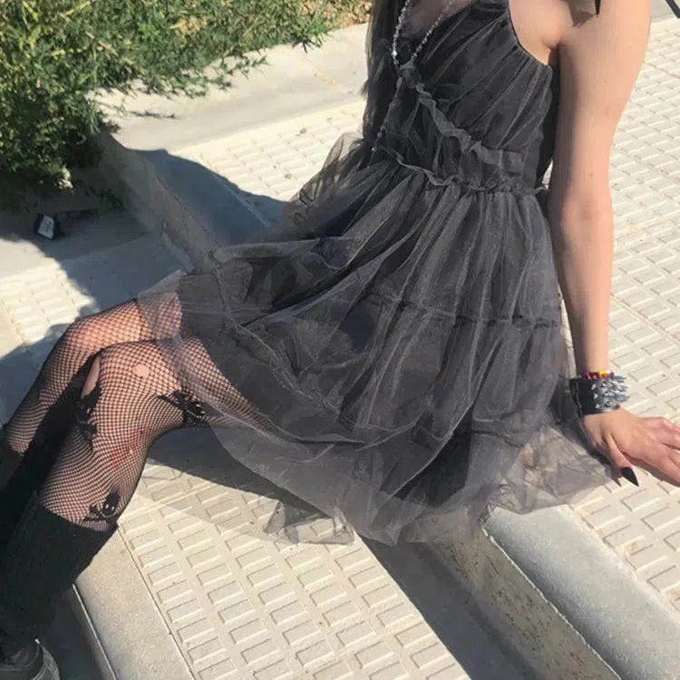 AltGoth Dark Gothic Mesh Dress for Women Fairy Grunge Fashion