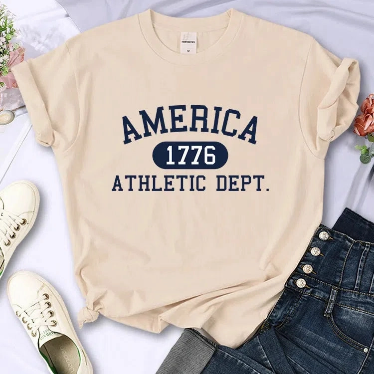 America 1776 Athletic Dept Letter T-Shirt Cool Crop Top