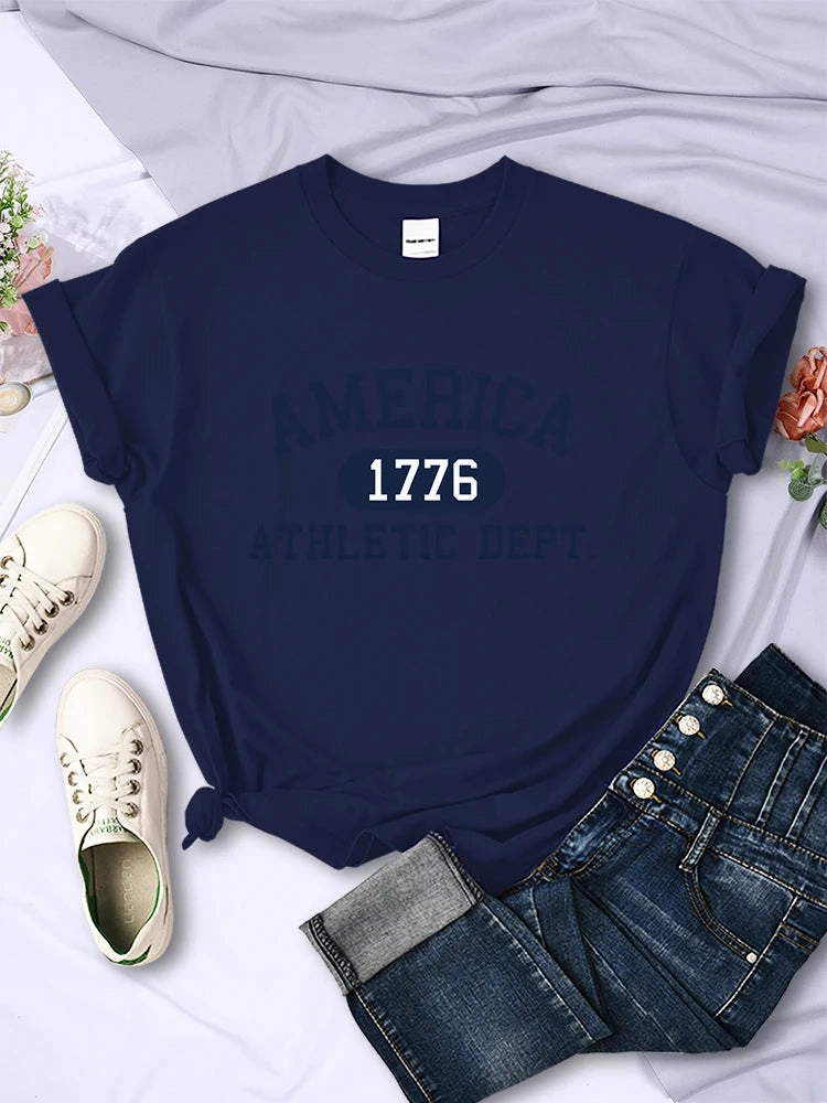 America 1776 Athletic Dept Letter T-Shirt Cool Crop Top