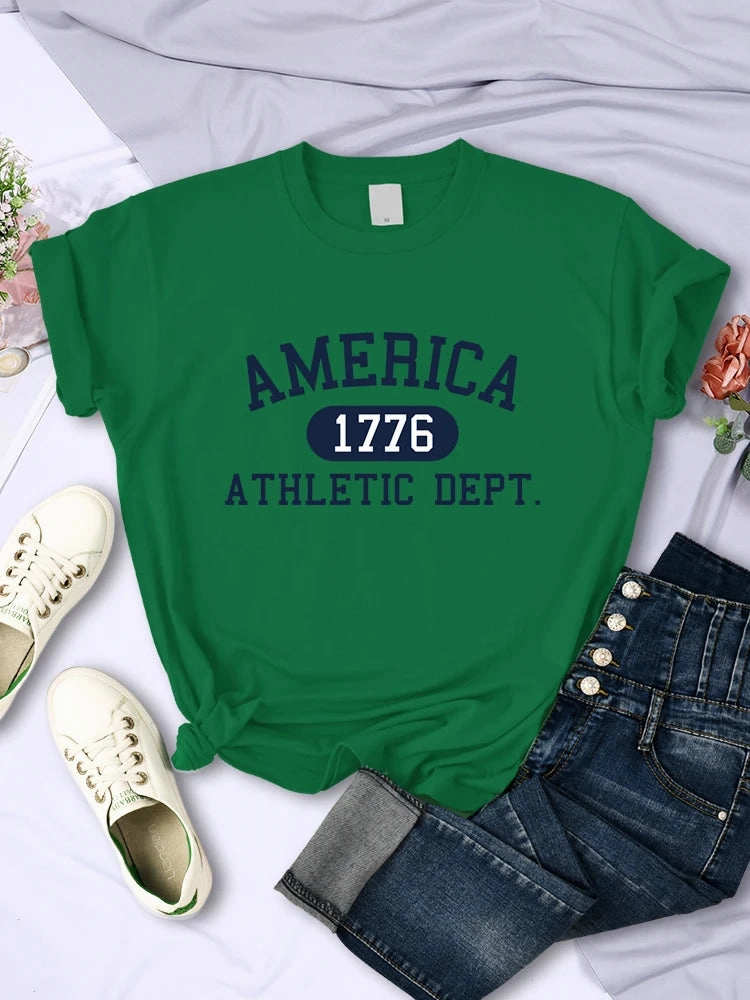 America 1776 Athletic Dept Letter T-Shirt Cool Crop Top