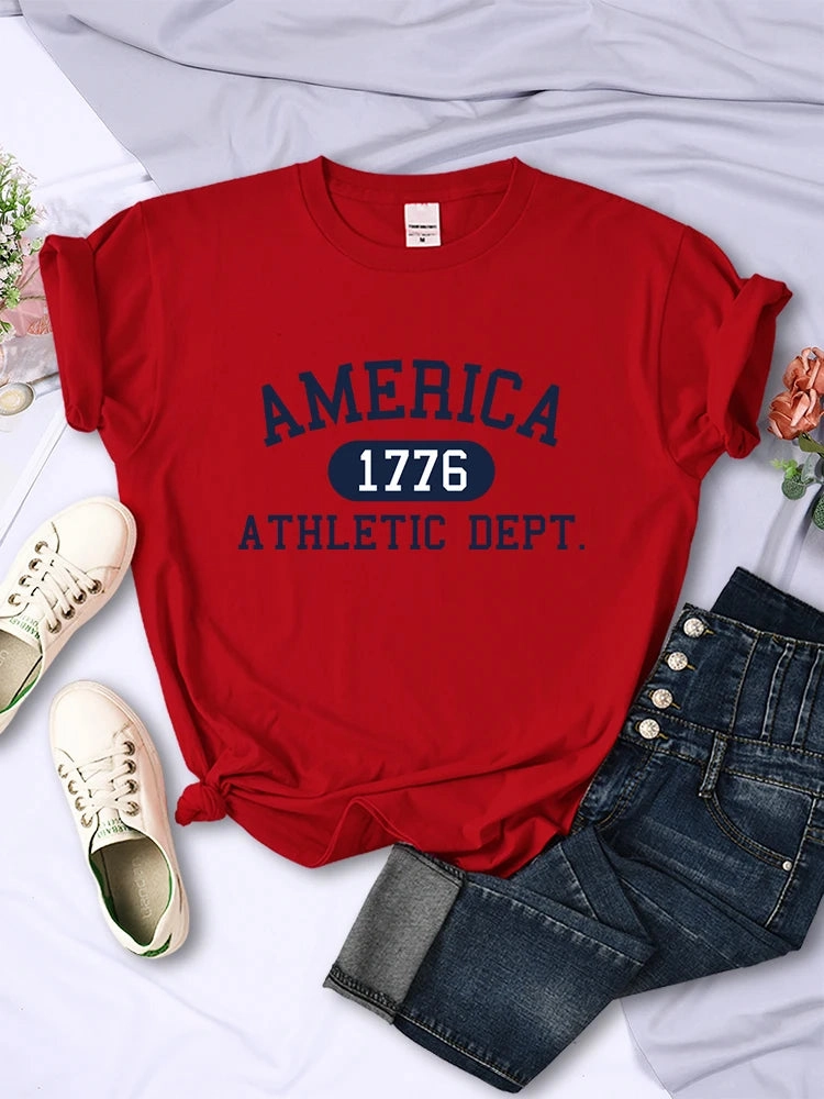 America 1776 Athletic Dept Letter T-Shirt Cool Crop Top