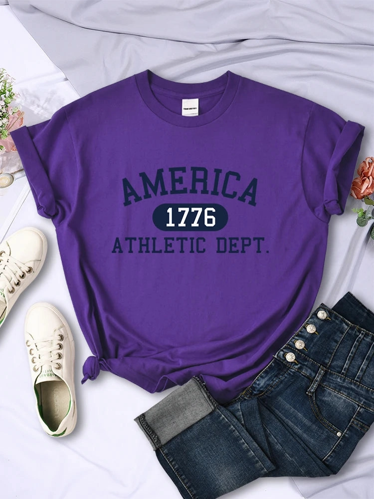 America 1776 Athletic Dept Letter T-Shirt Cool Crop Top