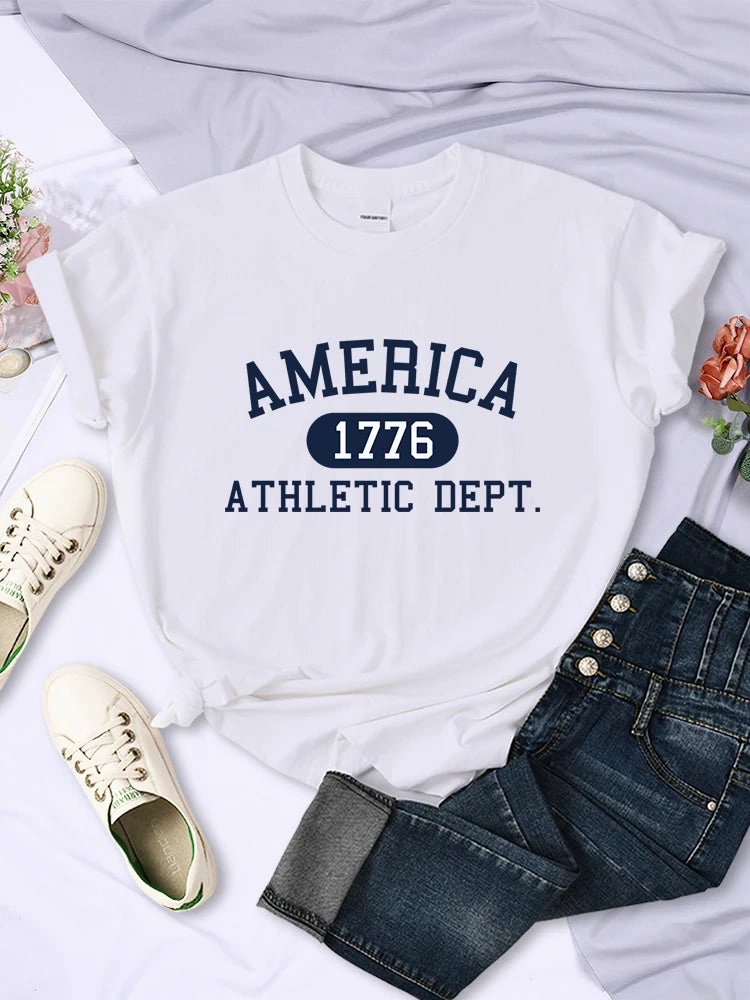 America 1776 Athletic Dept Letter T-Shirt Cool Crop Top