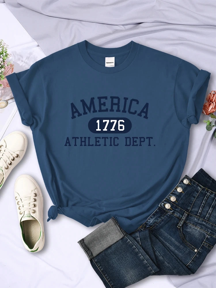 America 1776 Athletic Dept Letter T-Shirt Cool Crop Top