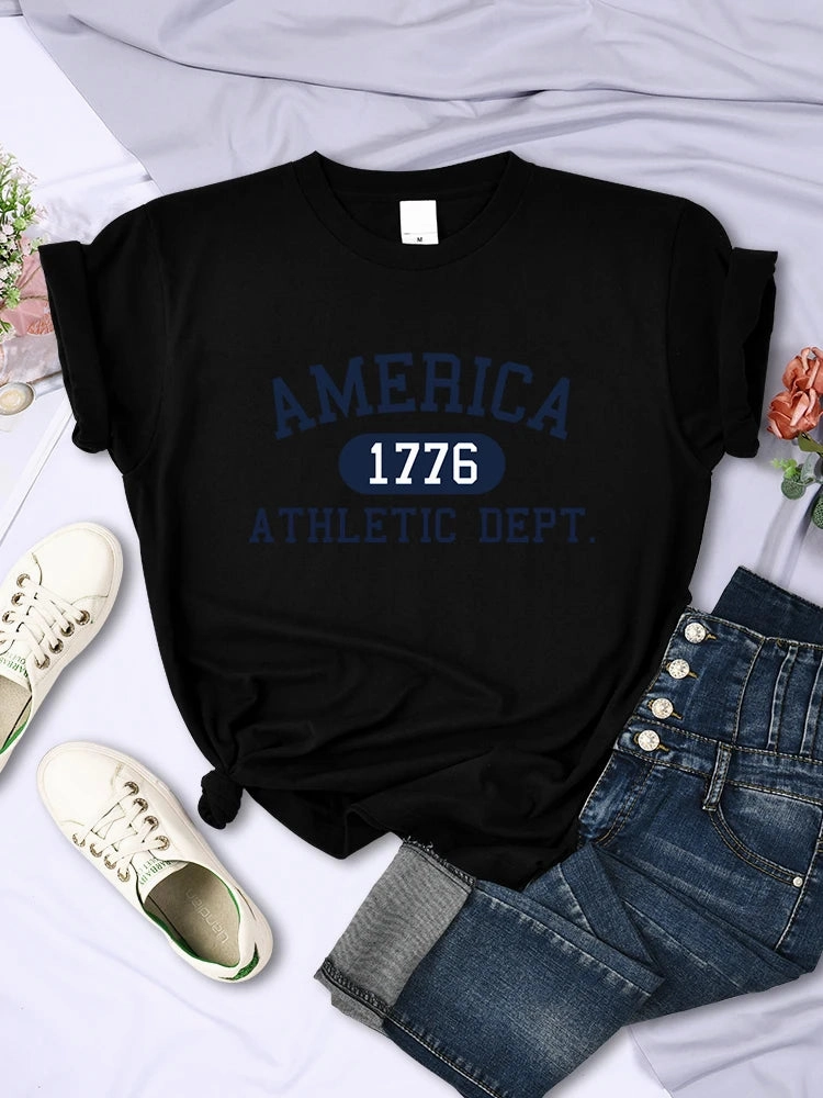 America 1776 Athletic Dept Letter T-Shirt Cool Crop Top