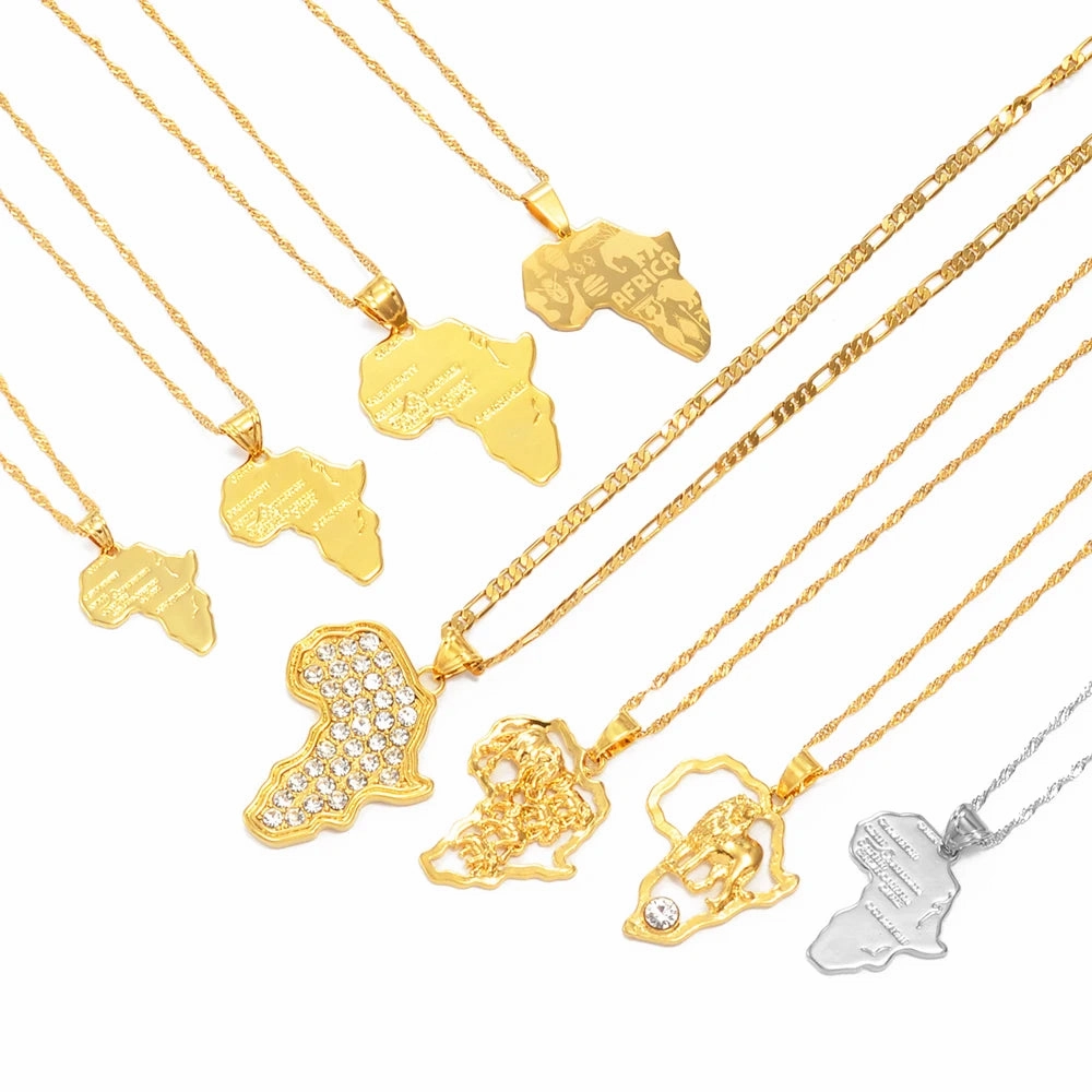 Anniyo Africa Map Pendant Necklace Silver Gold Ethiopian Jewelry
