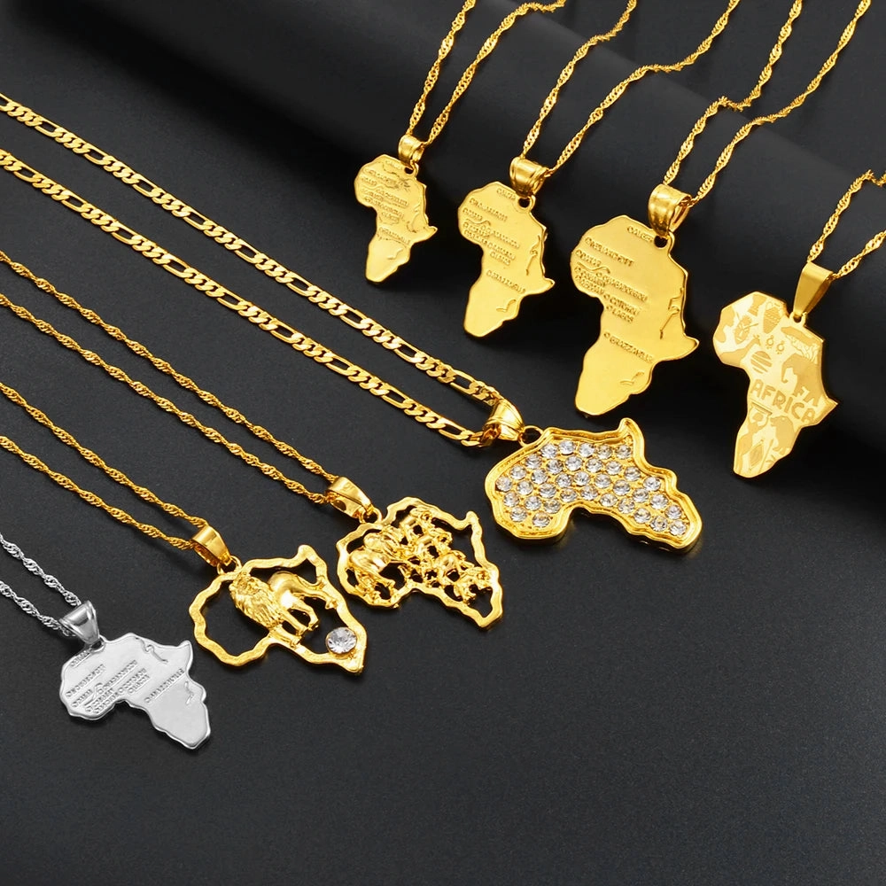 Anniyo Africa Map Pendant Necklace Silver Gold Ethiopian Jewelry