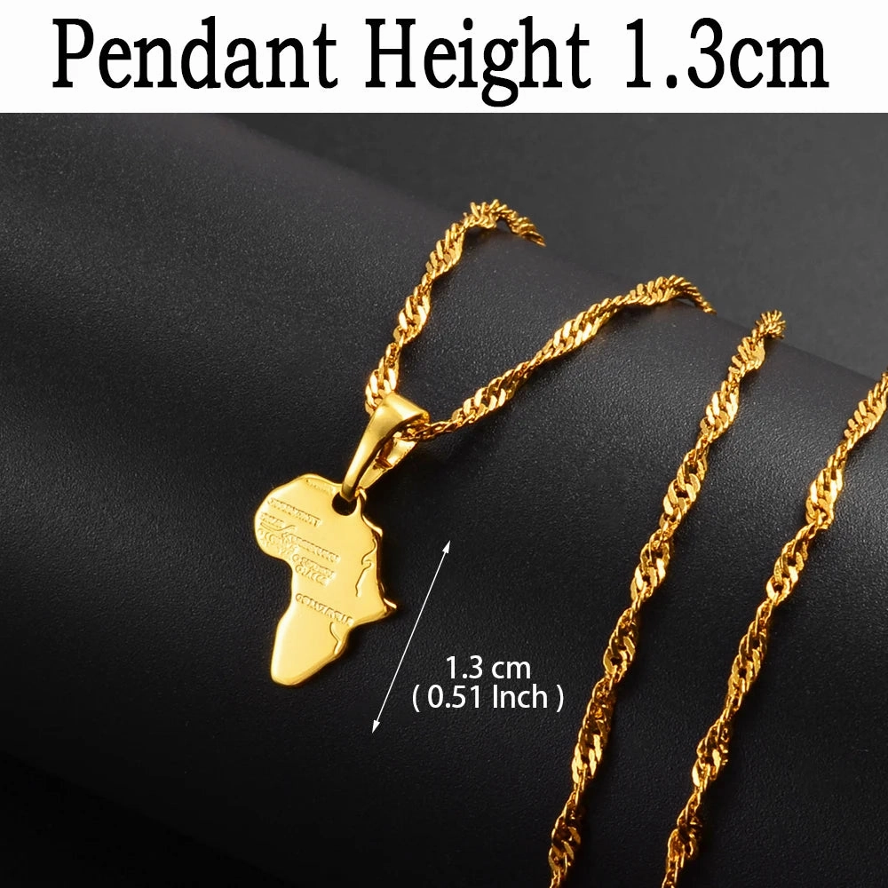 Anniyo Africa Map Pendant Necklace Silver Gold Ethiopian Jewelry