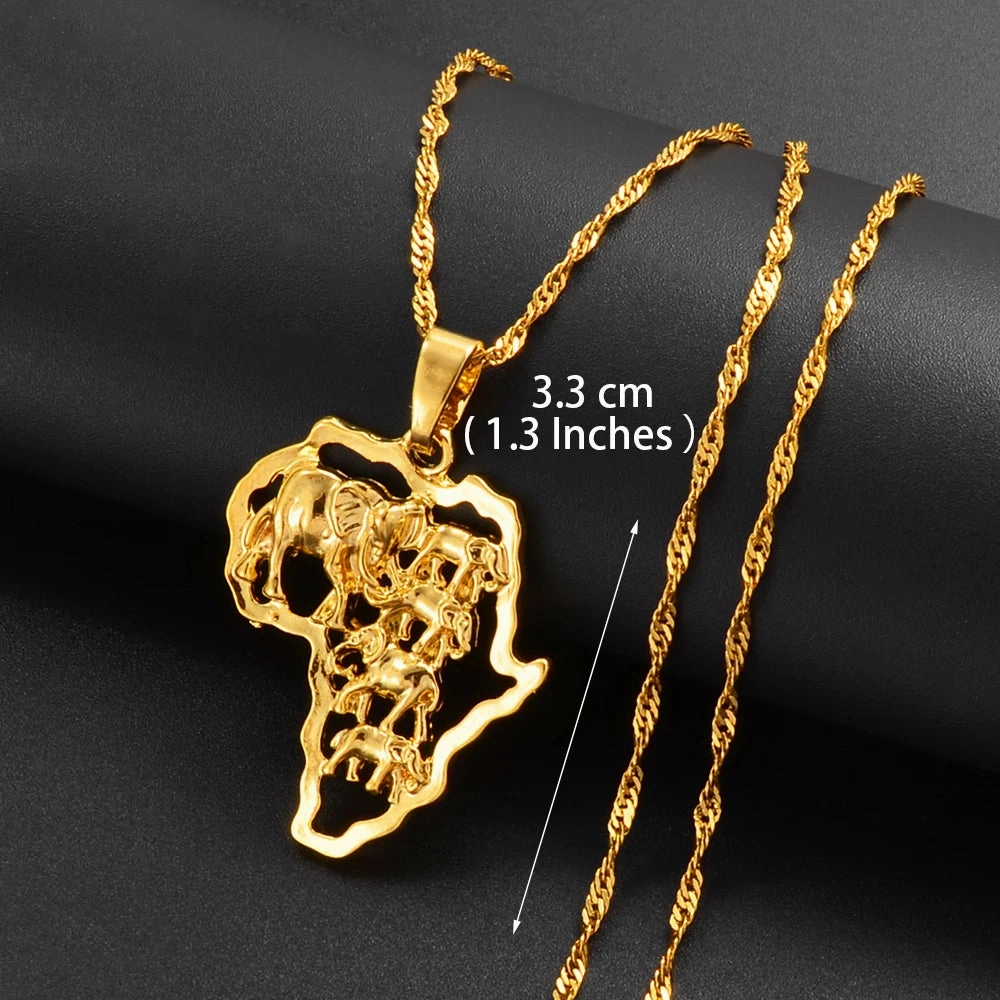 Anniyo Africa Map Pendant Necklace Silver Gold Ethiopian Jewelry