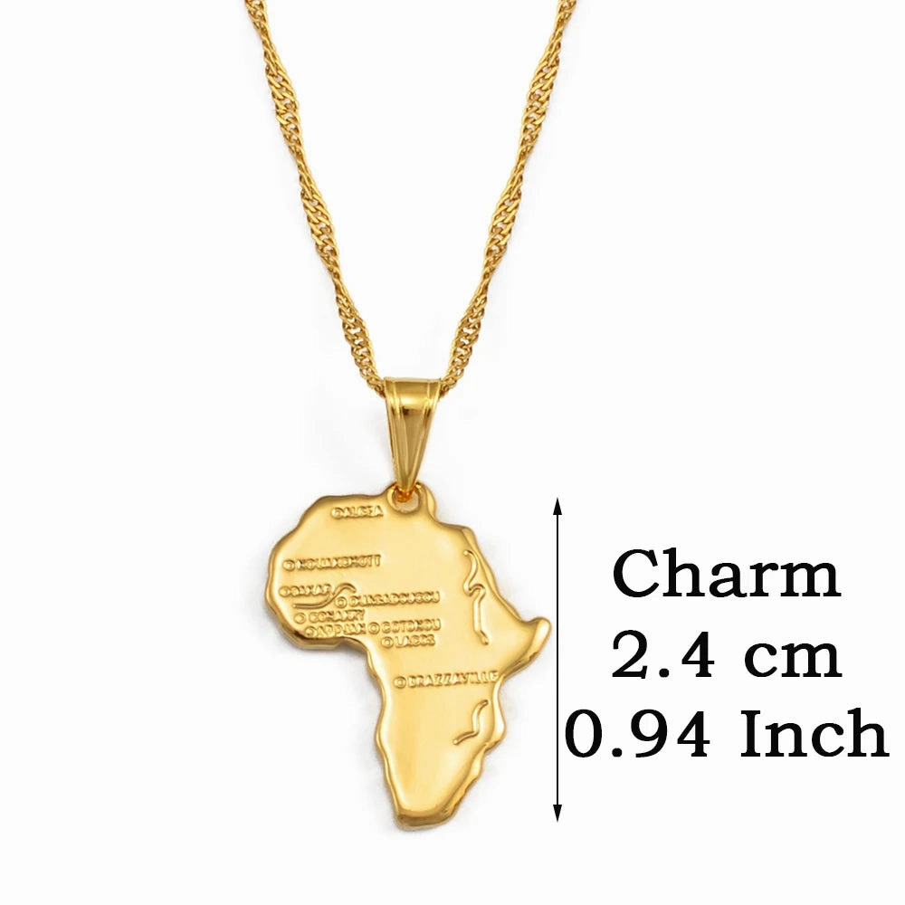 Anniyo Africa Map Pendant Necklace Silver Gold Ethiopian Jewelry