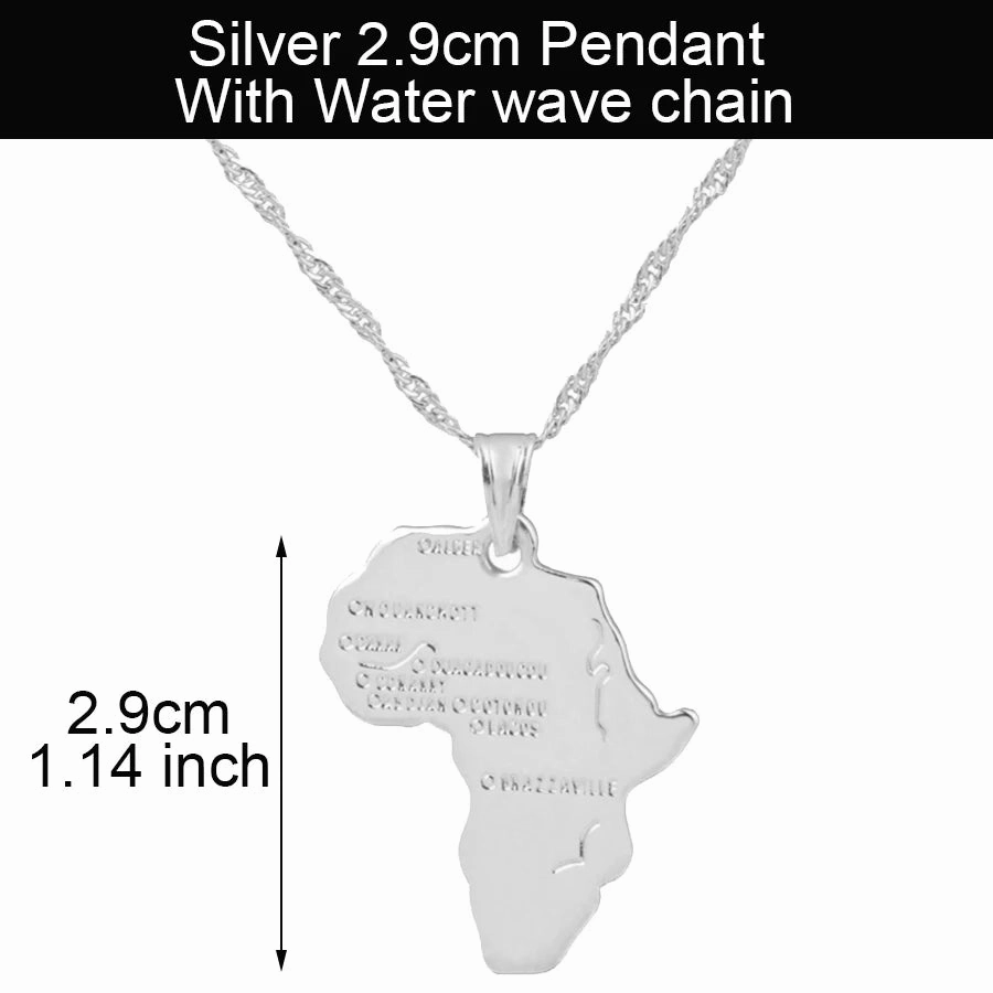 Anniyo Africa Map Pendant Necklace Silver Gold Ethiopian Jewelry