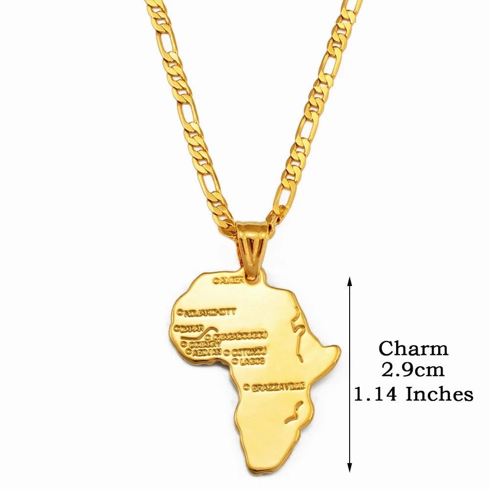 Anniyo Africa Map Pendant Necklace Silver Gold Ethiopian Jewelry