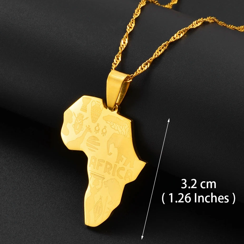 Anniyo Africa Map Pendant Necklace Silver Gold Ethiopian Jewelry