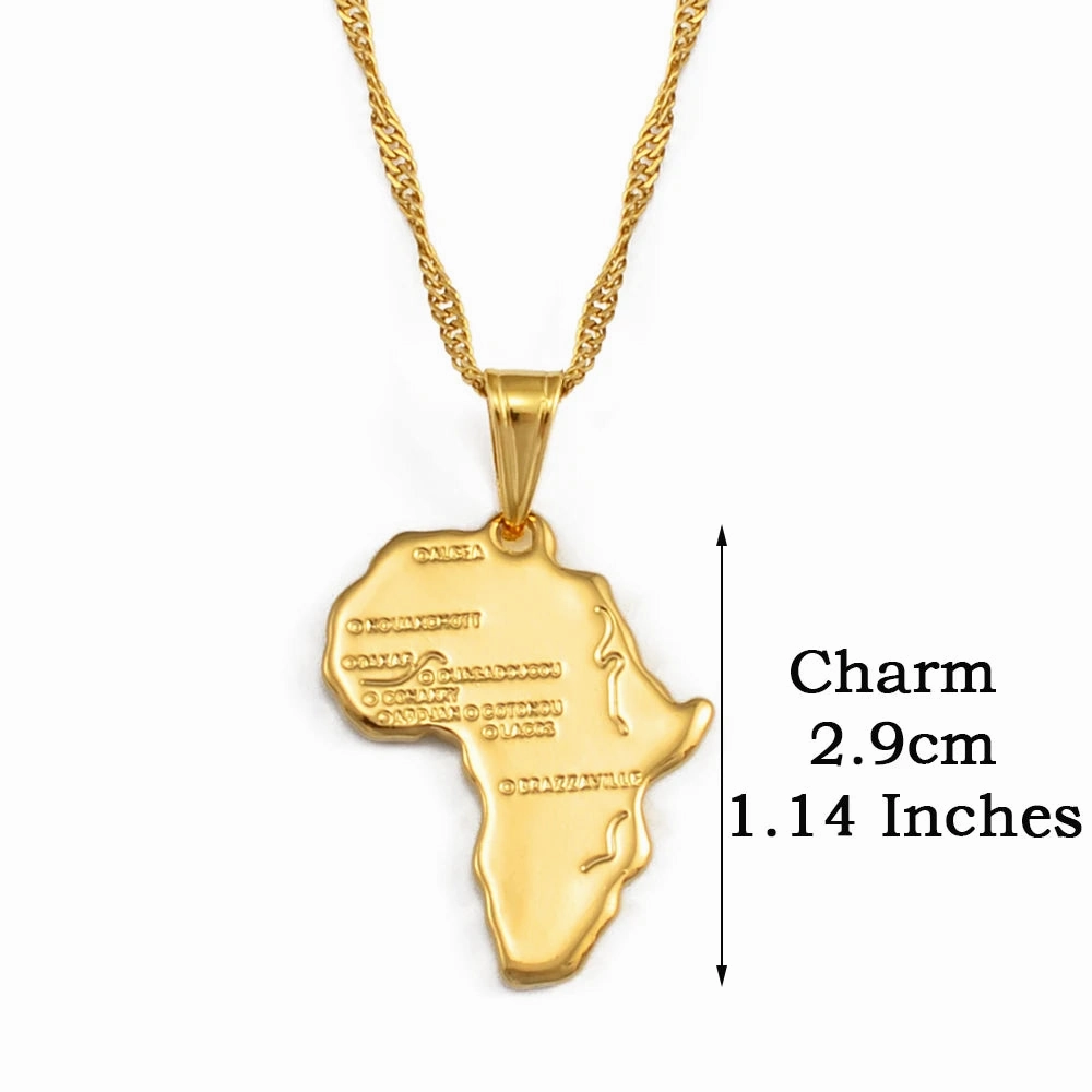 Anniyo Africa Map Pendant Necklace Silver Gold Ethiopian Jewelry