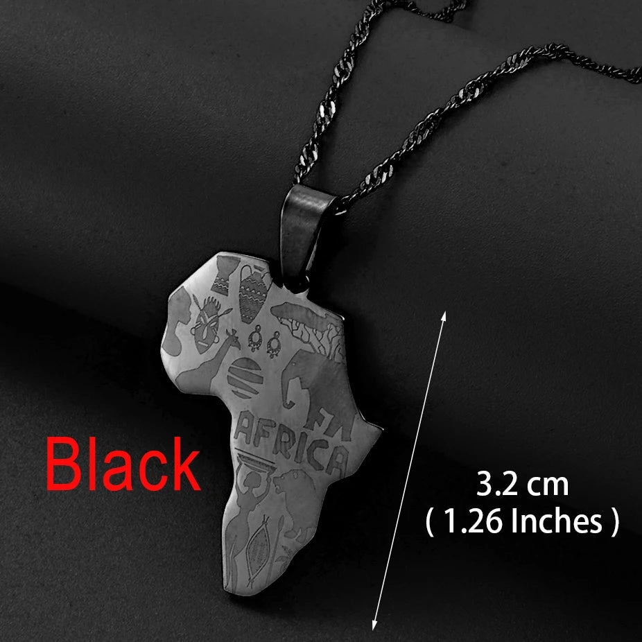Anniyo Africa Map Pendant Necklace Silver Gold Ethiopian Jewelry