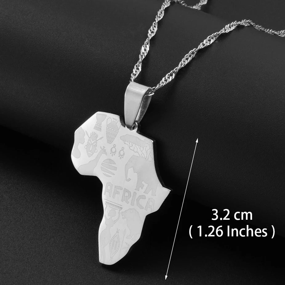 Anniyo Africa Map Pendant Necklace Silver Gold Ethiopian Jewelry