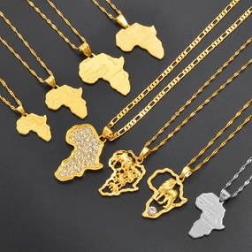 Anniyo Africa Map Pendant Necklace Silver Gold Ethiopian Jewelry