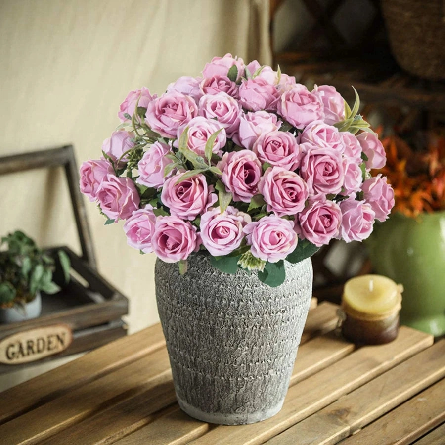 Artificial Flower Ten Head Silk White Rose Bundle for Wedding and Home D??cor
