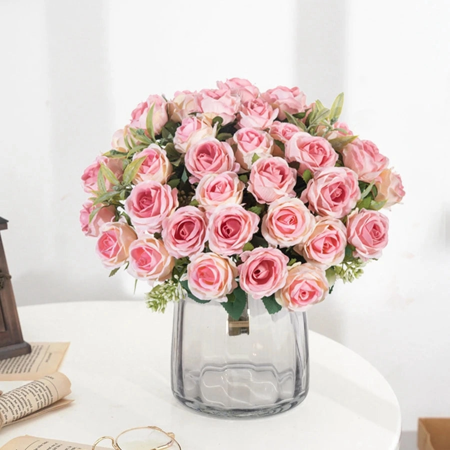 Artificial Flower Ten Head Silk White Rose Bundle for Wedding and Home D??cor