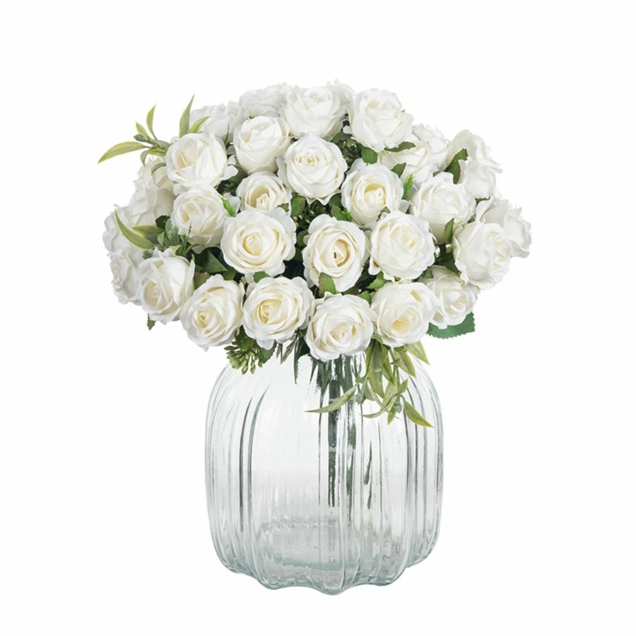 Artificial Flower Ten Head Silk White Rose Bundle for Wedding and Home D??cor