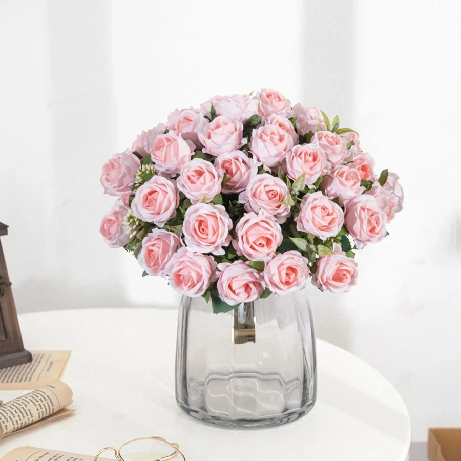 Artificial Flower Ten Head Silk White Rose Bundle for Wedding and Home D??cor