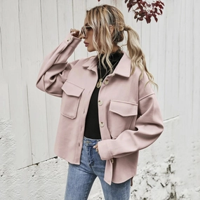 Autumn and Winter Lapel Single Breasted Wool Loose Coat Women