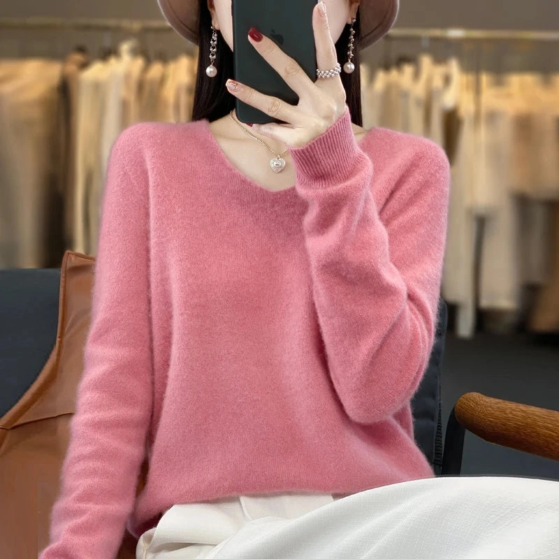 Autumn and Winter New Wool Cashmere V-Neck Sweater