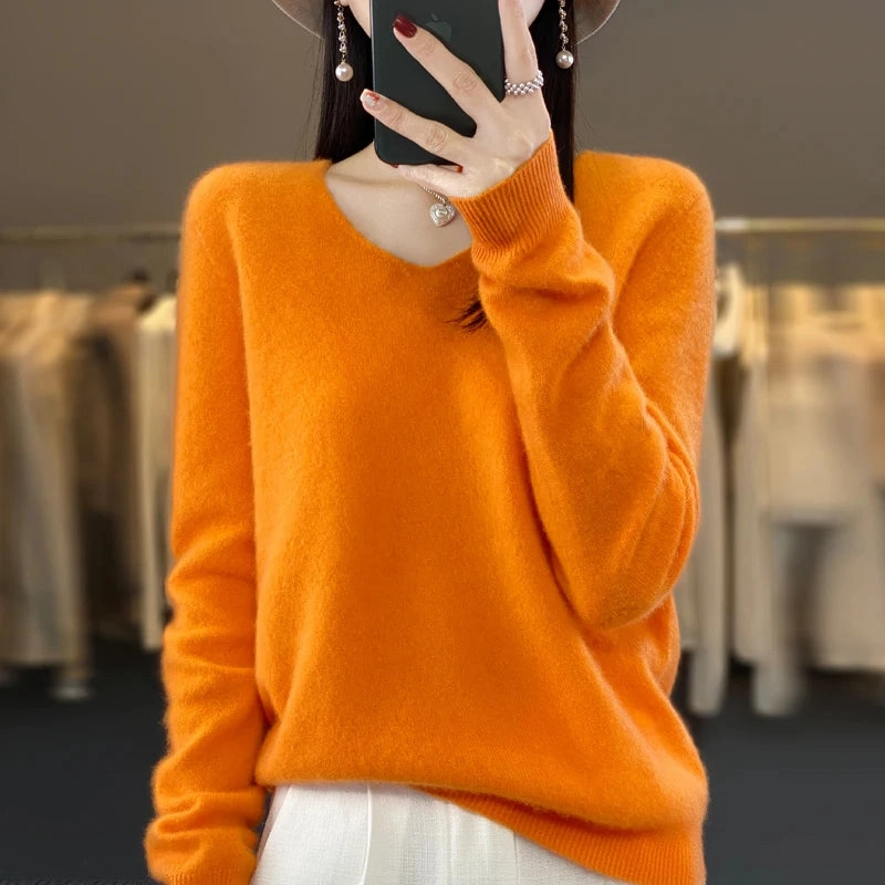 Autumn and Winter New Wool Cashmere V-Neck Sweater