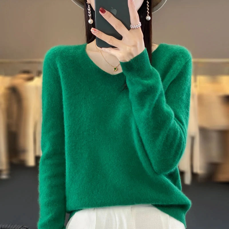 Autumn and Winter New Wool Cashmere V-Neck Sweater
