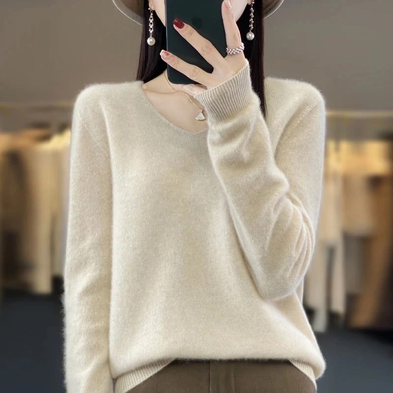 Autumn and Winter New Wool Cashmere V-Neck Sweater