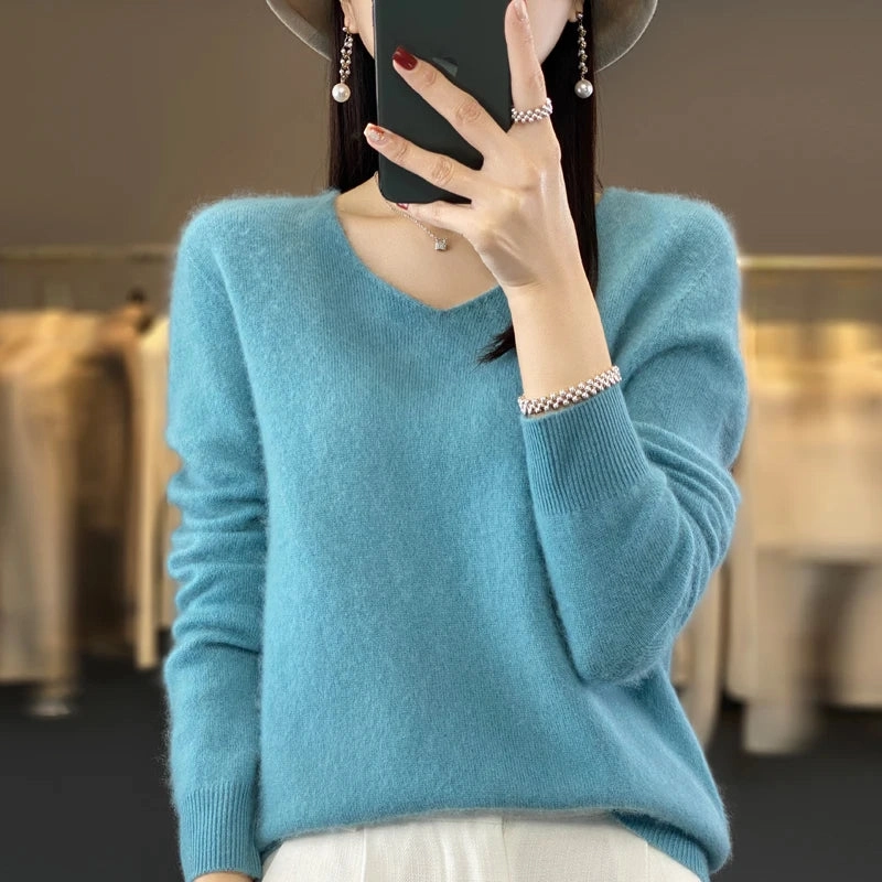 Autumn and Winter New Wool Cashmere V-Neck Sweater