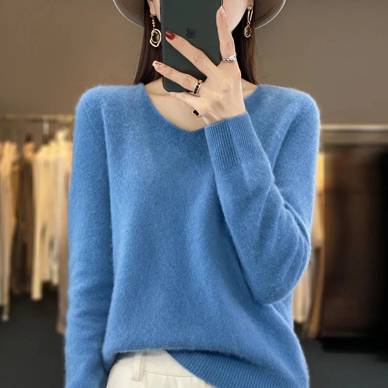 Autumn and Winter New Wool Cashmere V-Neck Sweater