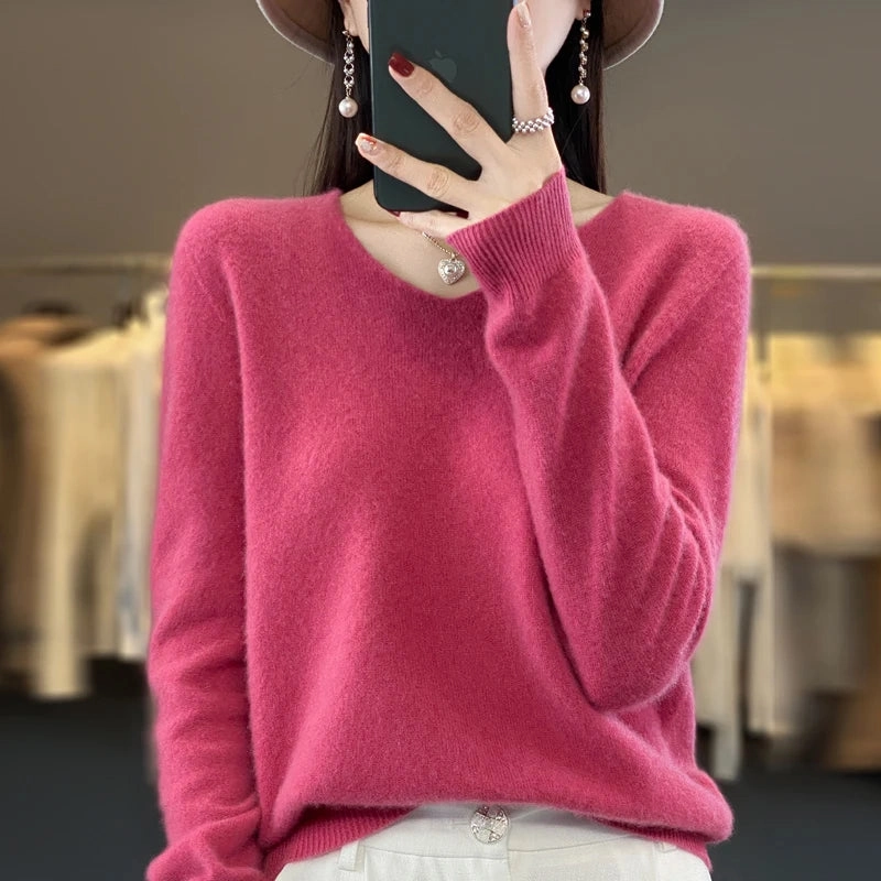 Autumn and Winter New Wool Cashmere V-Neck Sweater