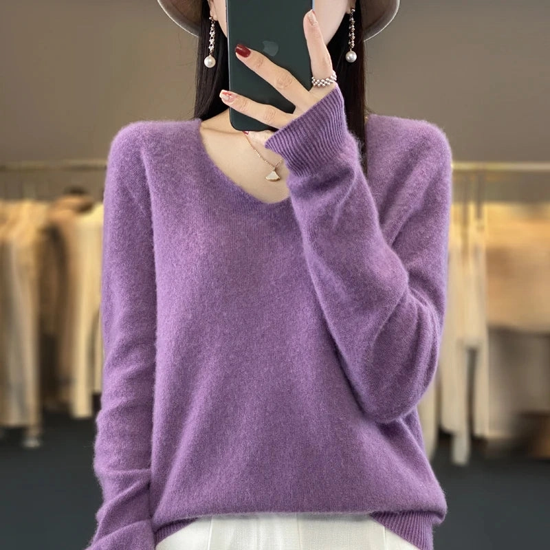 Autumn and Winter New Wool Cashmere V-Neck Sweater