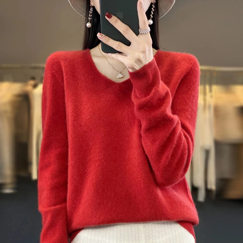 Autumn and Winter New Wool Cashmere V-Neck Sweater