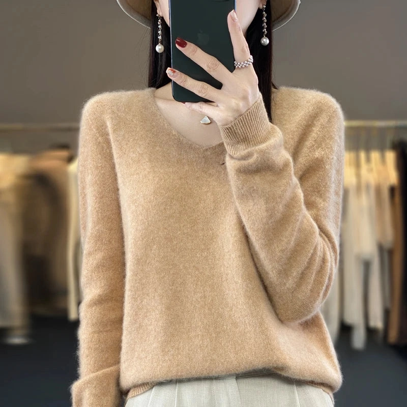 Autumn and Winter New Wool Cashmere V-Neck Sweater