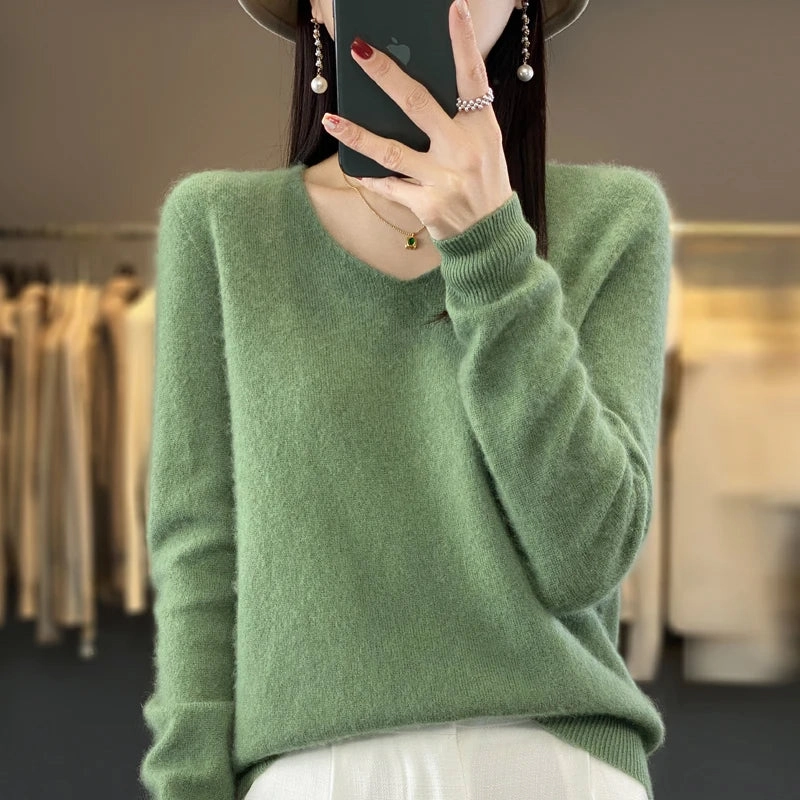 Autumn and Winter New Wool Cashmere V-Neck Sweater