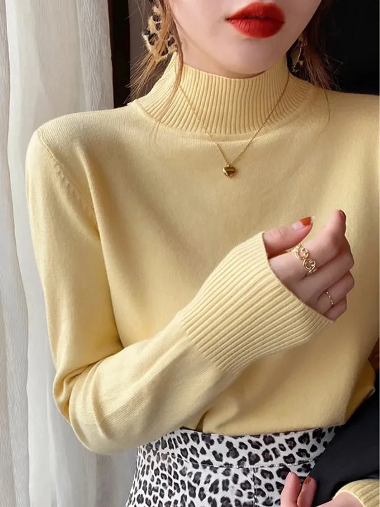 Autumn Winter Chic Turtleneck Pullover for Women Soft Warm Knitted Jumper