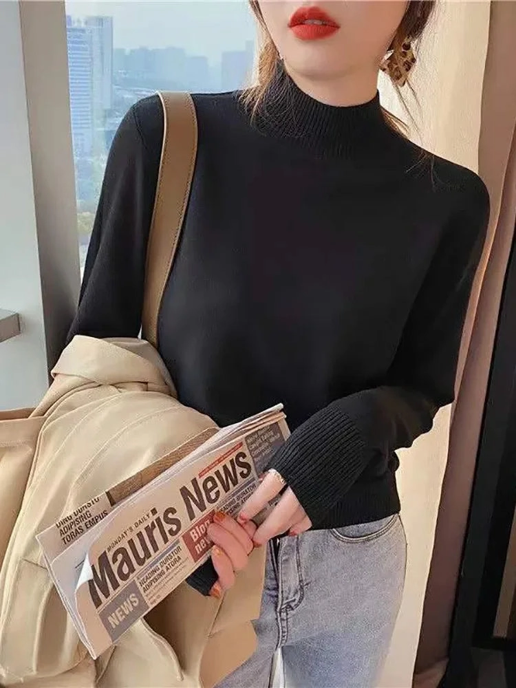 Autumn Winter Chic Turtleneck Pullover for Women Soft Warm Knitted Jumper