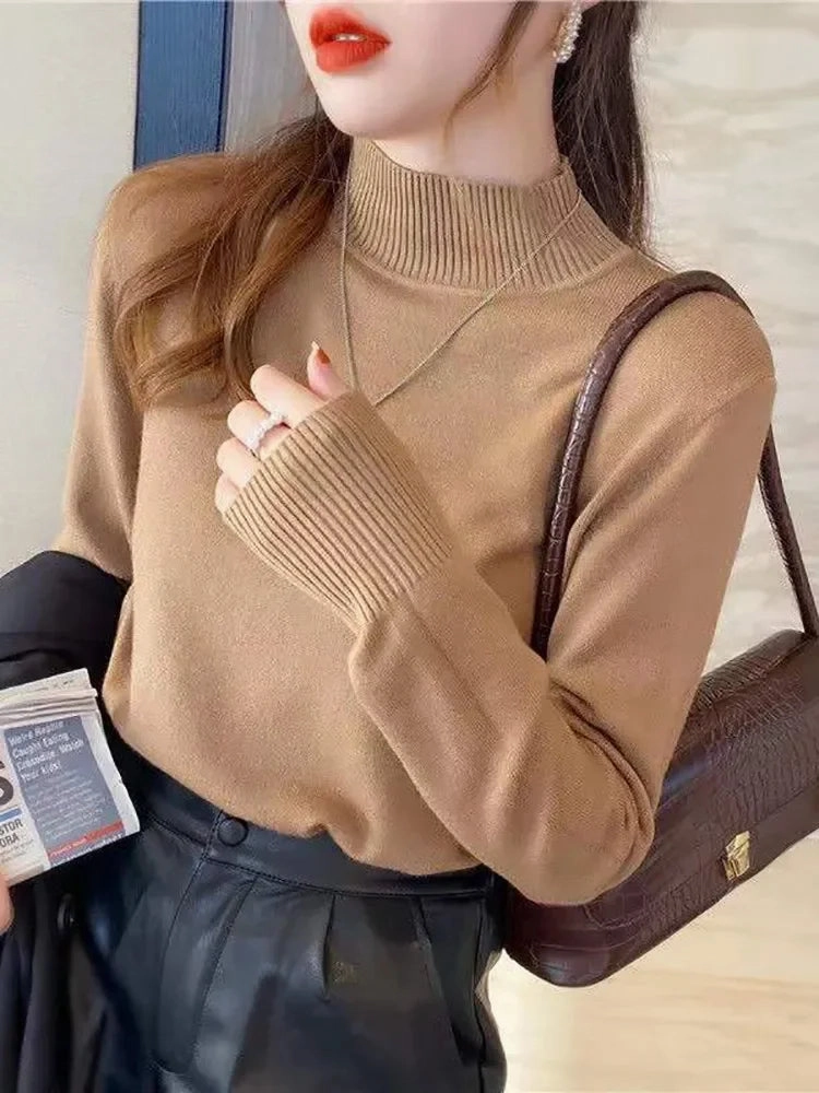 Autumn Winter Chic Turtleneck Pullover for Women Soft Warm Knitted Jumper